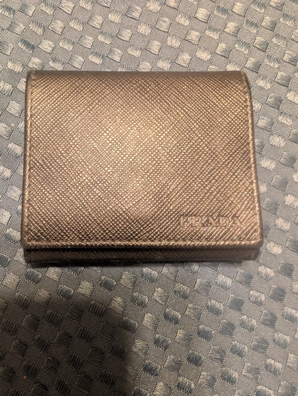 Prada Metallic Saffiano Leather Coin Pouch - Black In Excellent Condition!